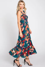 PinkBlush Forest Green Printed Smocked Midi Dress - 