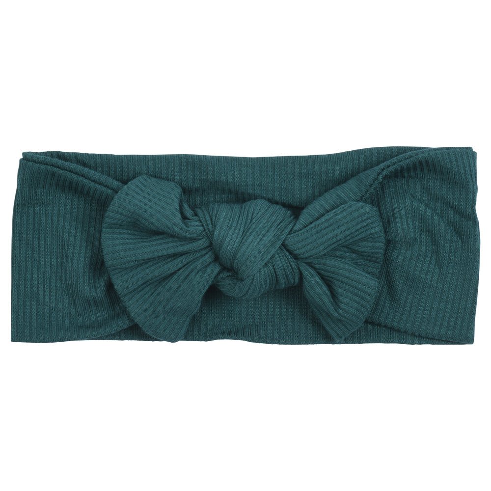 Three Little Tots Forest Green Ribbed Knotted Headband Bow - 