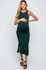 PinkBlush Forest Green Ribbed Maternity Side Slit Tank Dress - 