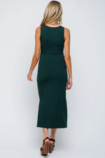 PinkBlush Forest Green Ribbed Maternity Side Slit Tank Dress - 