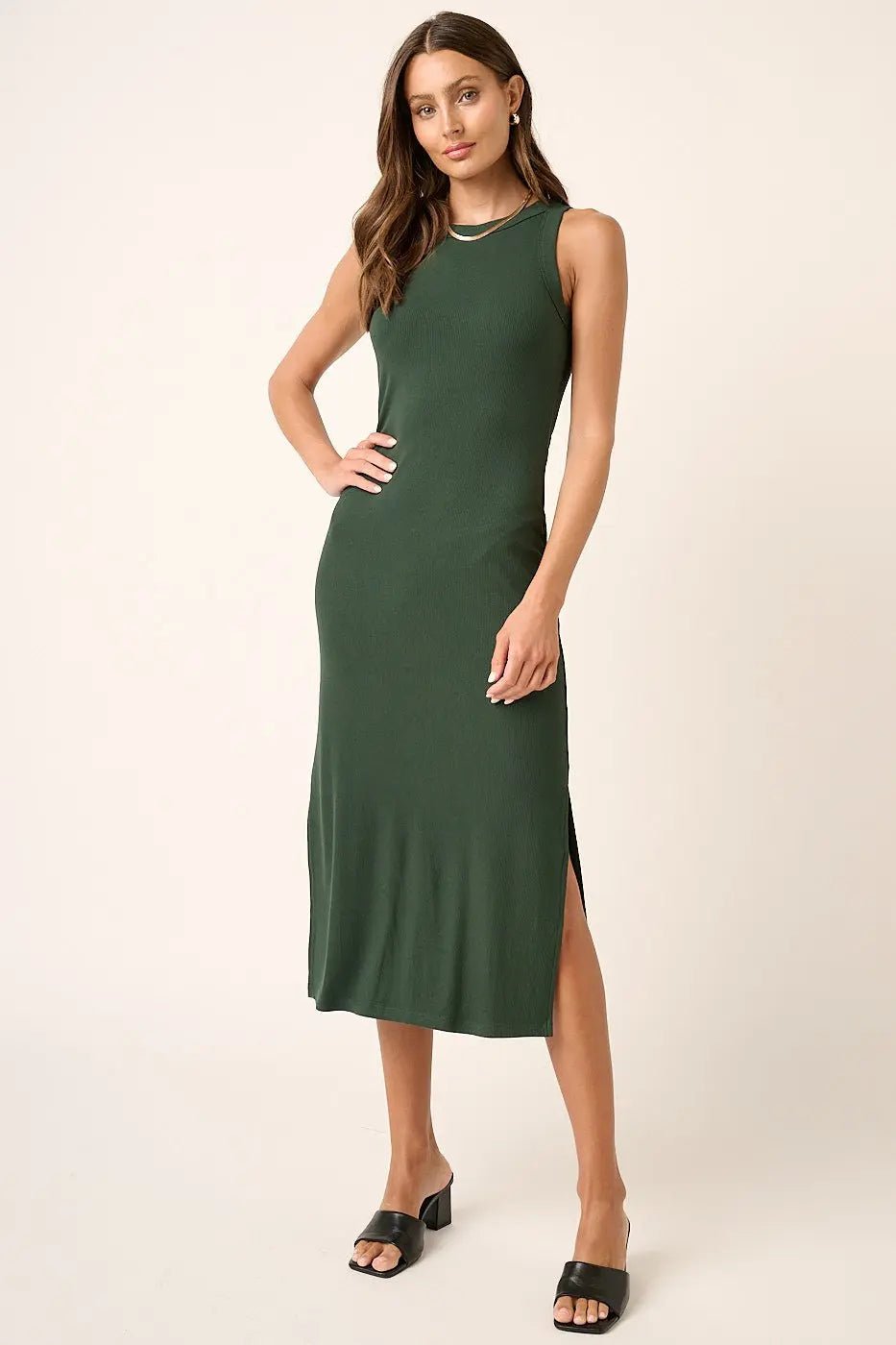 PinkBlush Forest Green Ribbed Maternity Side Slit Tank Dress - 