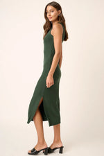 PinkBlush Forest Green Ribbed Side Slit Tank Dress - 