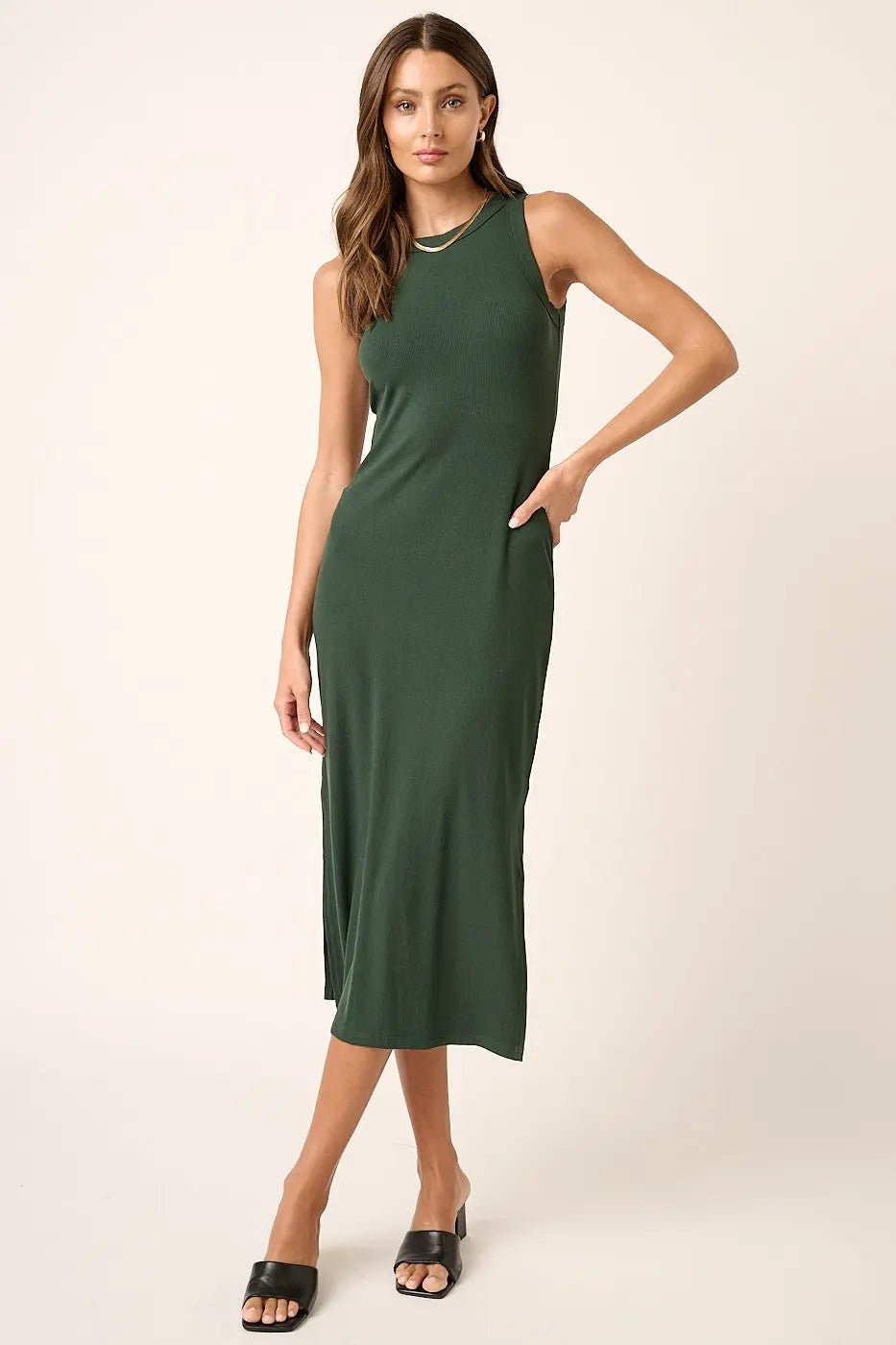 PinkBlush Forest Green Ribbed Side Slit Tank Dress - 