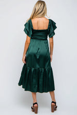 PinkBlush Forest Green Satin Flutter Sleeve Maternity Midi Dress - 