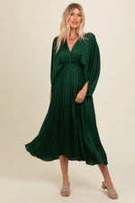 PinkBlush Forest Green Satin Pleated V - Neck Maternity Maxi Dress - 