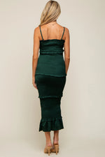 PinkBlush Forest Green Satin Smocked Fitted Maternity Maxi Dress - 