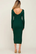 PinkBlush Forest Green V - Neck Long Sleeve Fitted Maternity Maxi Dress - 