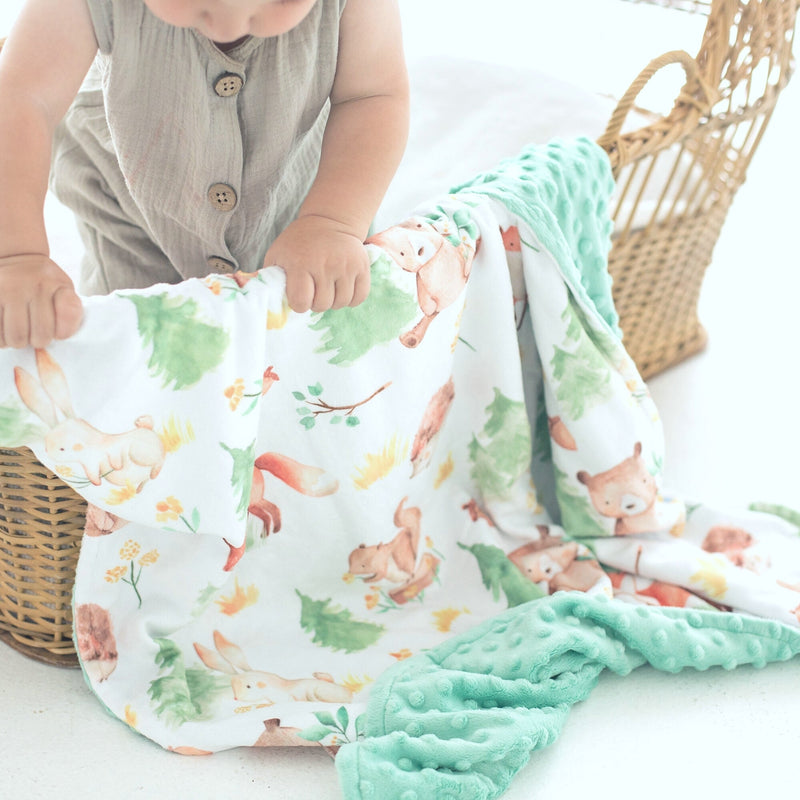 Baby & Toddler Minky Blanket - Forest Friends with woodland animal print and soft minky texture.