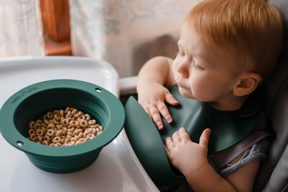 Three Little Tots Forrest Green Silicone Bib with Crumb Catcher - 