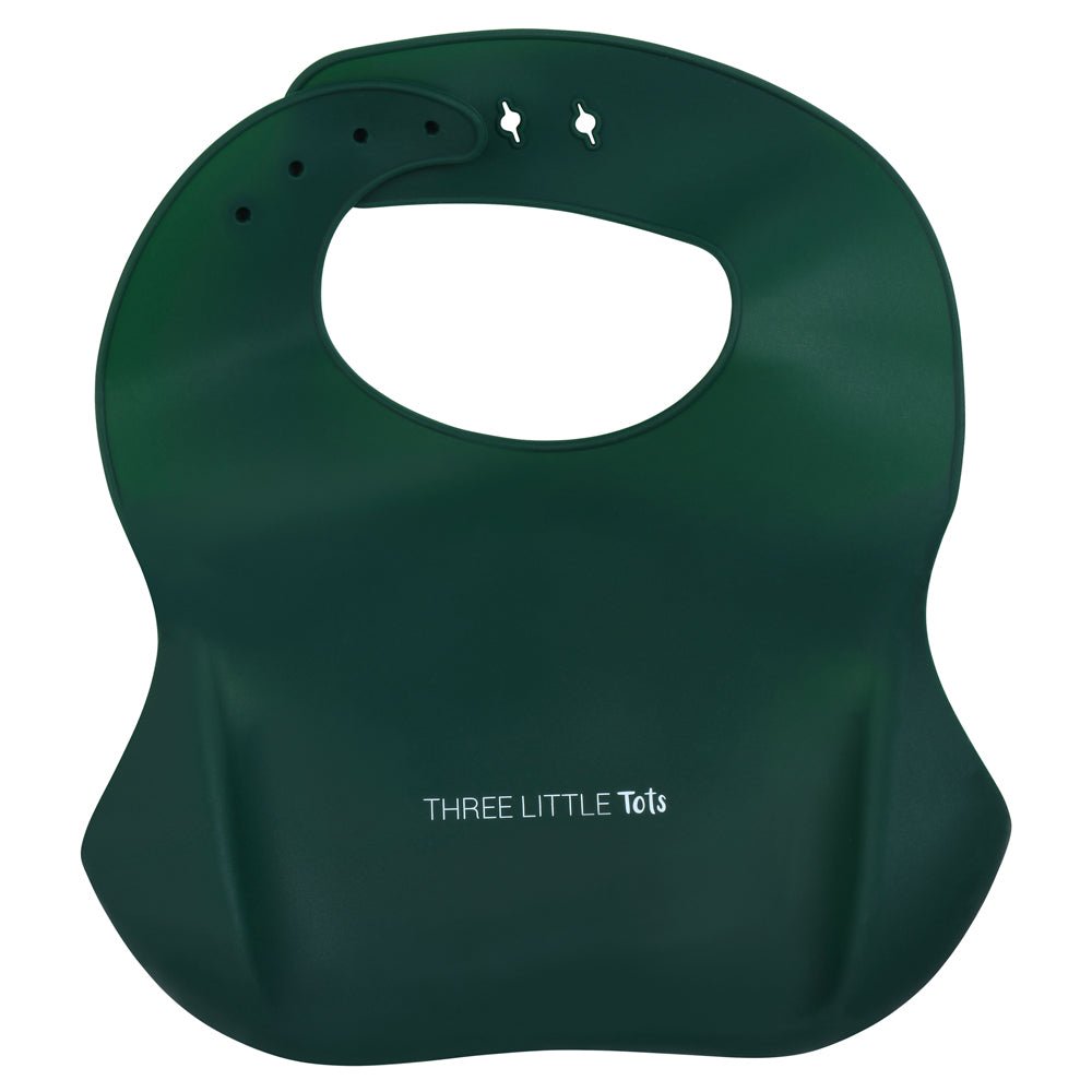 Three Little Tots Forrest Green Silicone Bib with Crumb Catcher - 