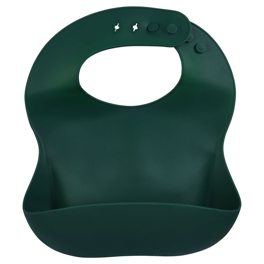 Three Little Tots Forrest Green Silicone Bib with Crumb Catcher - 