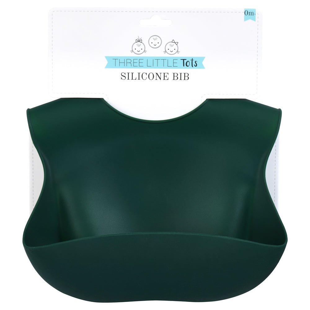 Three Little Tots Forrest Green Silicone Bib with Crumb Catcher - 