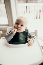Three Little Tots Forrest Green Silicone Bib with Crumb Catcher - 