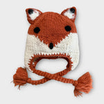 Kolorful Fox Beanie Knit Hat with Fuzzy Ears and Tasseled Ties for Babies and Kids - 