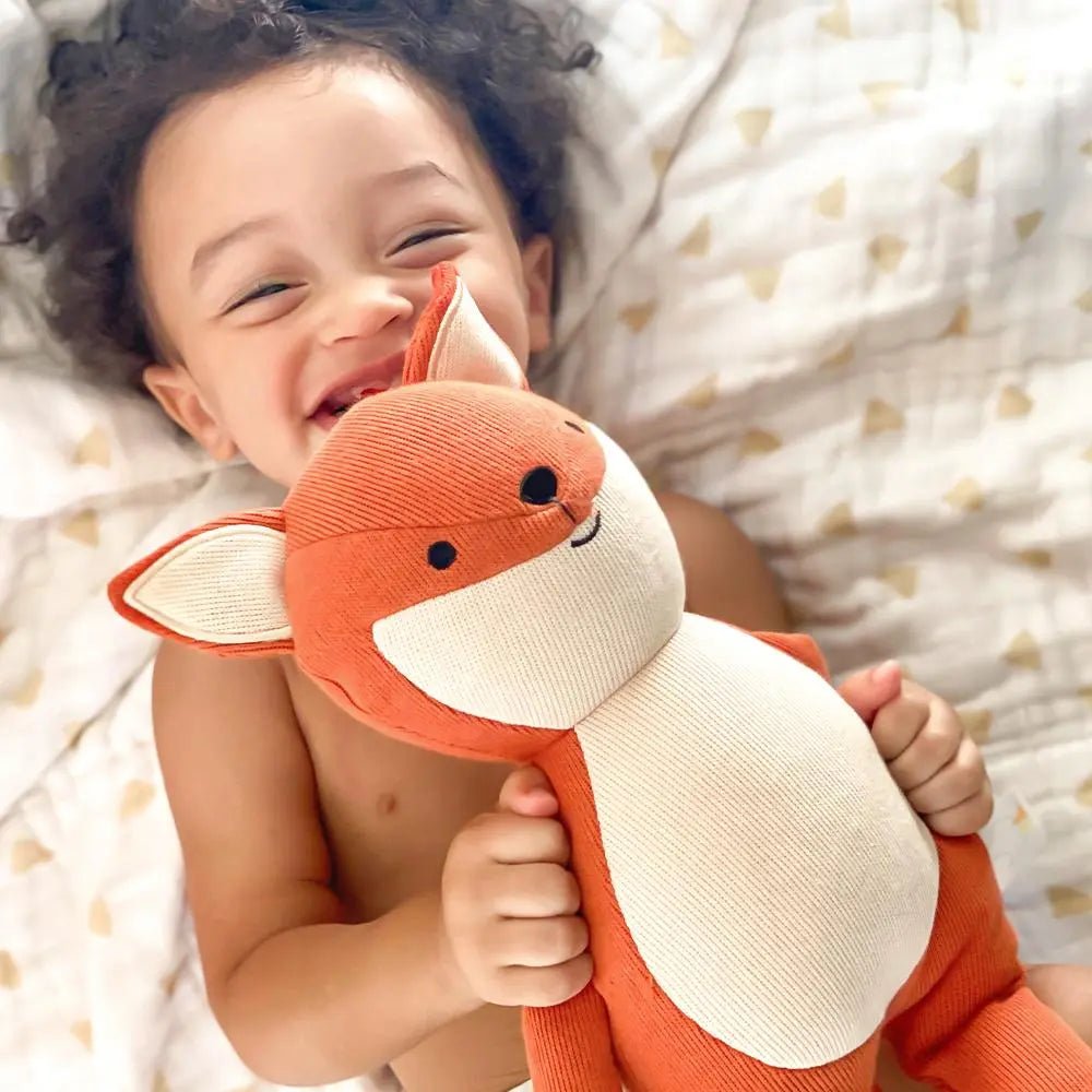 Goosewaddle® | Newborn Baby Blankets Toys Teethers Bibs & More Fox Knit Plush Stuffed Animal with Soft Cuddly Fabric