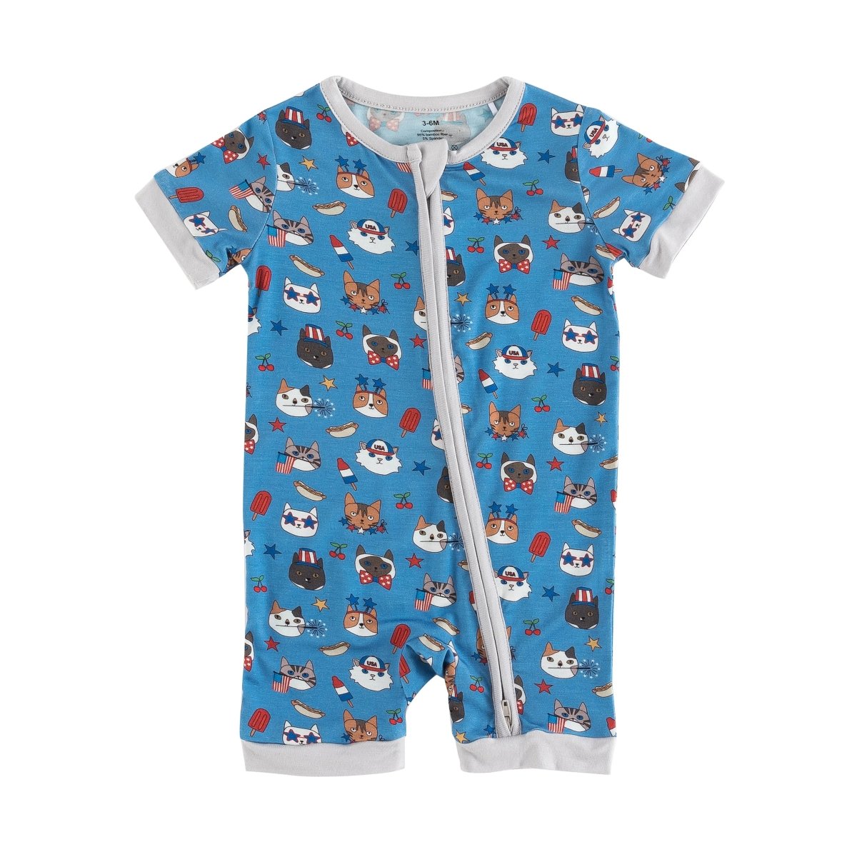 Dreamlet Freedom Cats Baby Romper Bamboo Viscose With Two Way Zipper - Everetts Place Boutique - 