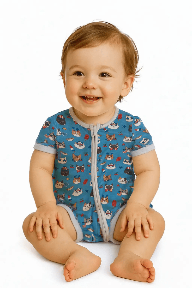Dreamlet Freedom Cats Baby Romper Bamboo Viscose With Two Way Zipper - Everetts Place Boutique - 