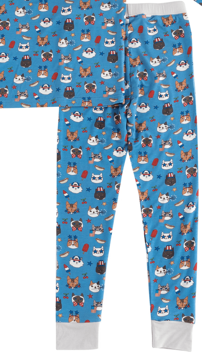 Dreamlet Freedom Cats Patriotic Bamboo Two Piece Pajama Set for Kids - Everetts Place Boutique - 