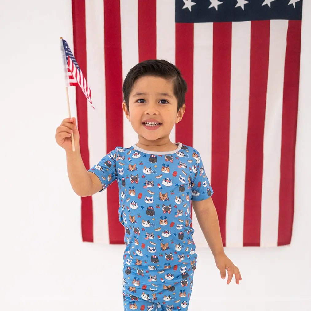 Dreamlet Freedom Cats Patriotic Bamboo Two Piece Pajama Set for Kids - Everetts Place Boutique - 