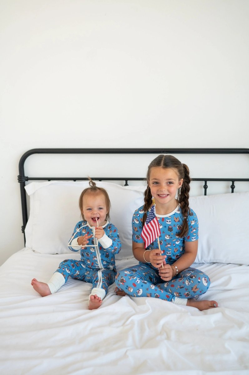 Dreamlet Freedom Cats Patriotic Bamboo Two Piece Pajama Set for Kids - Everetts Place Boutique - 