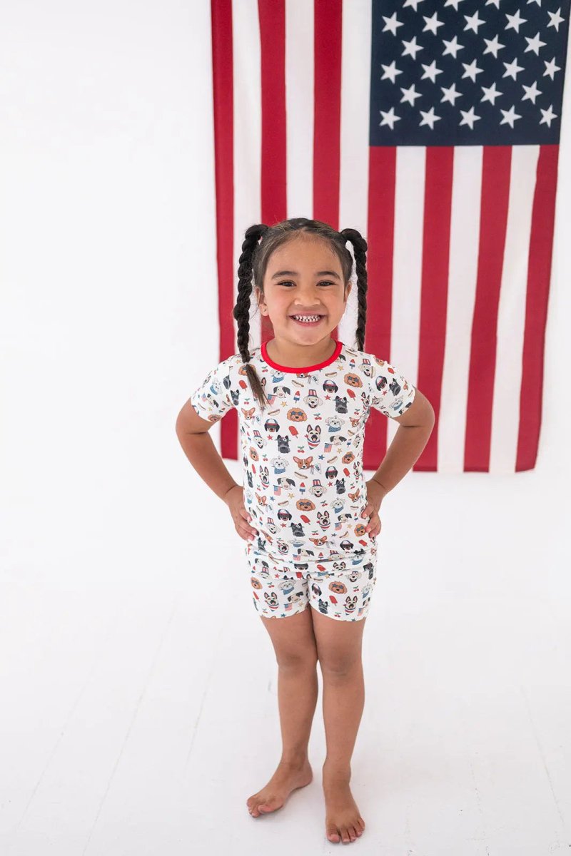 Dreamlet Freedom Dogs Short Pajama Set Patriotic Puppy Sleepwear - Everetts Place Boutique - 