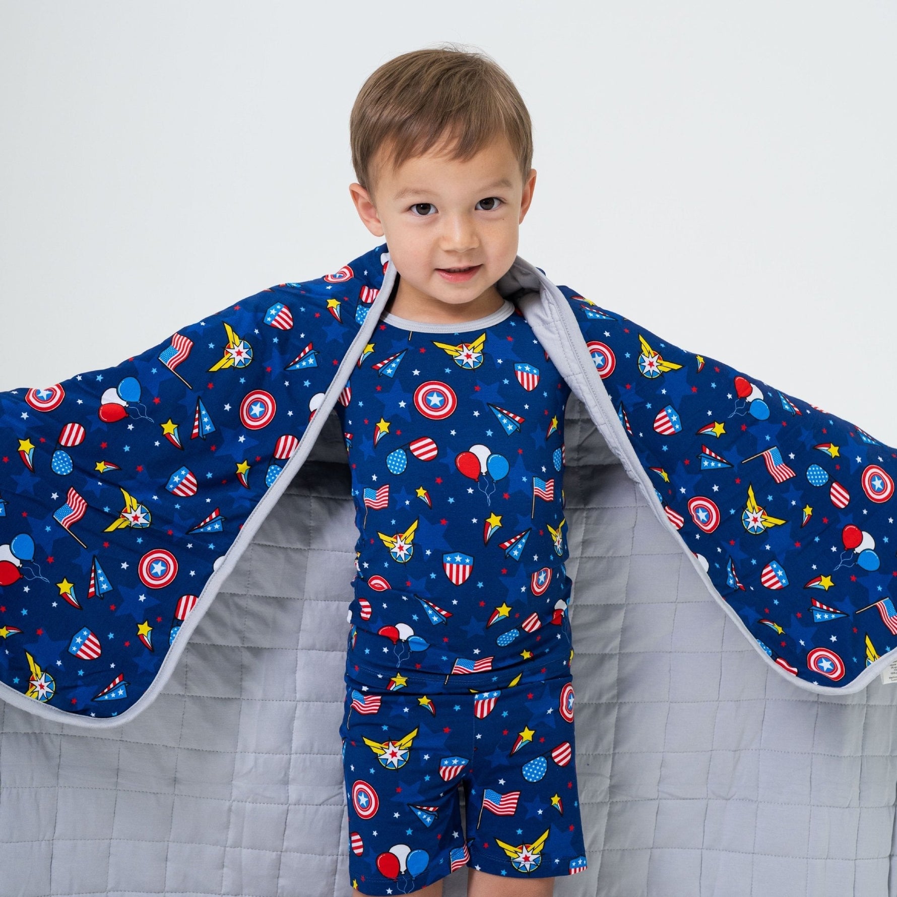 Bam & Stitch Freedom Flyers Bamboo Kids Blanket | Patriotic American Flag Quilt - 