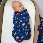 Bam & Stitch Freedom Flyers Bamboo Swaddle Blanket | Patriotic Muslin Wrap - 