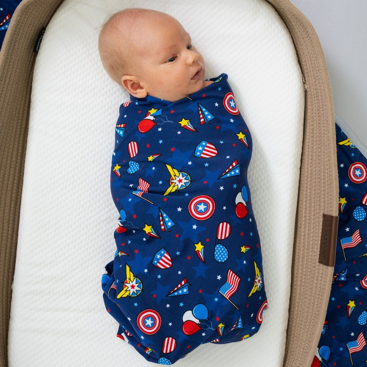 Bam & Stitch Freedom Flyers Bamboo Swaddle Blanket | Patriotic Muslin Wrap - 