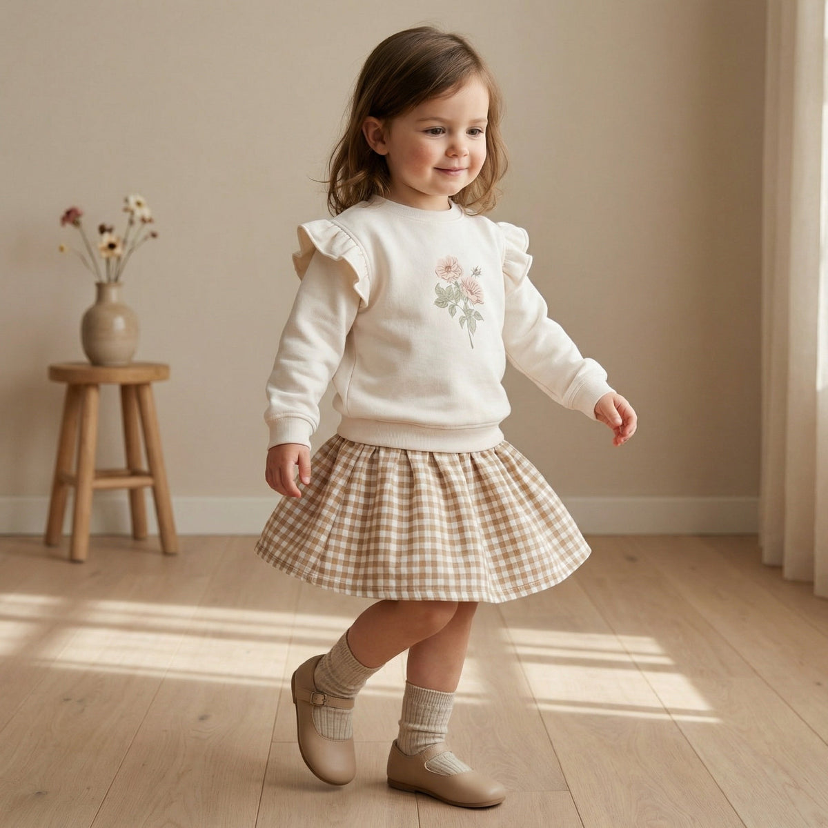 Organic Twill Skirt - Oat Gingham by Makemake Organics