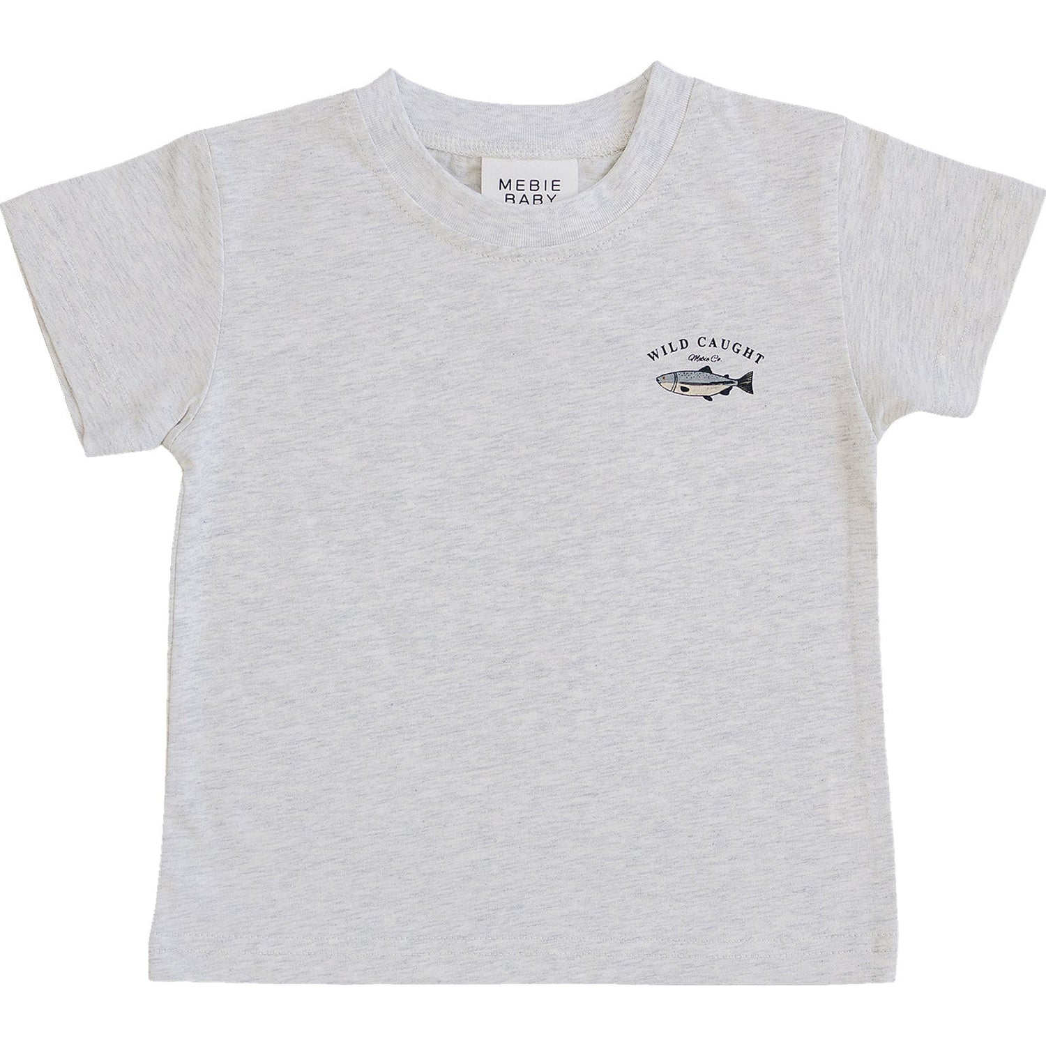 Baby cotton tee with a fish graphic on the front, shown in a nature-inspired fresh water design.