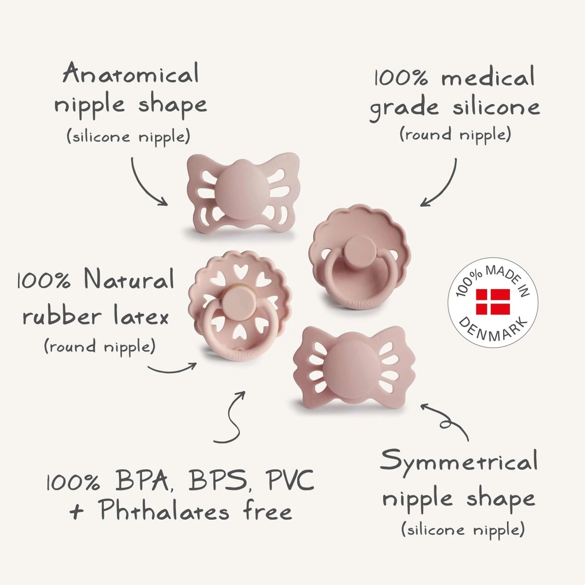 Mushie Frigg Baby's First Pacifier Floral Heart Blush 4 Pack - Everetts Place Boutique - 