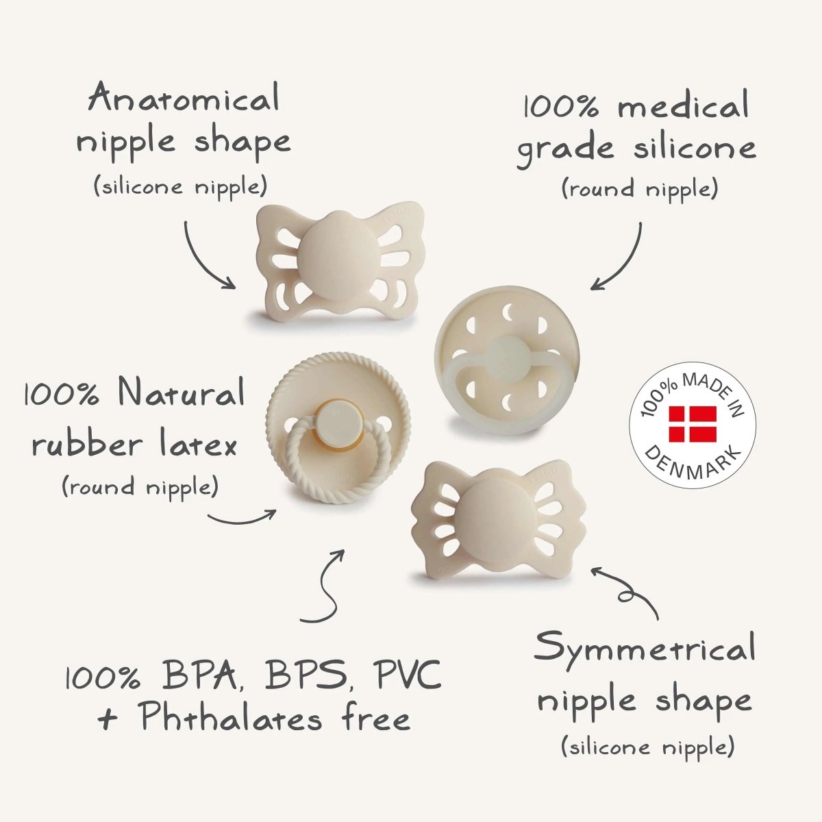 Mushie Frigg Babys First Pacifier Moonlight Sailing Cream 4 Pack - Everetts Place Boutique - 