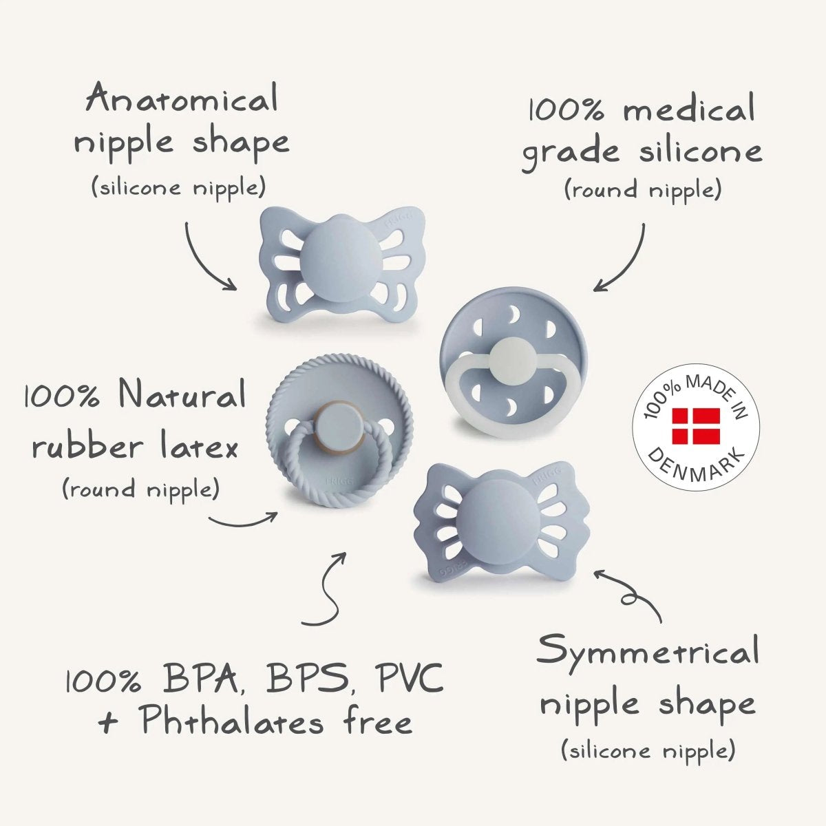 Mushie Frigg Baby's First Pacifier Moonlight Sailing Powder Blue 4 Pack - 