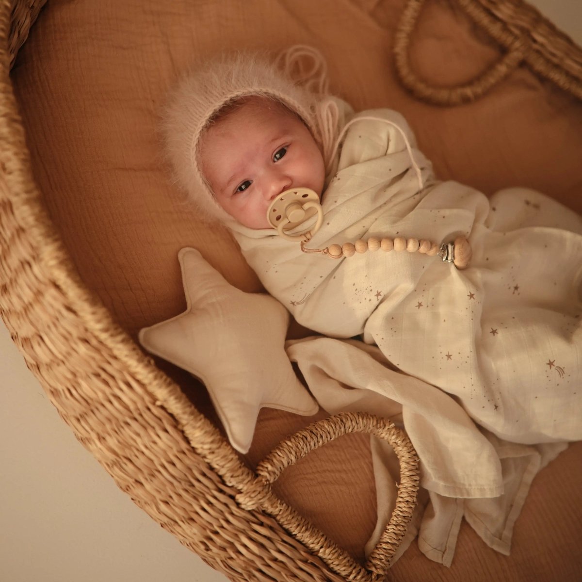 Mushie Frigg Moon Silicone Pacifier 2 Pack with SilkySoft Nipple and Click Lock System - Everetts Place Boutique - 