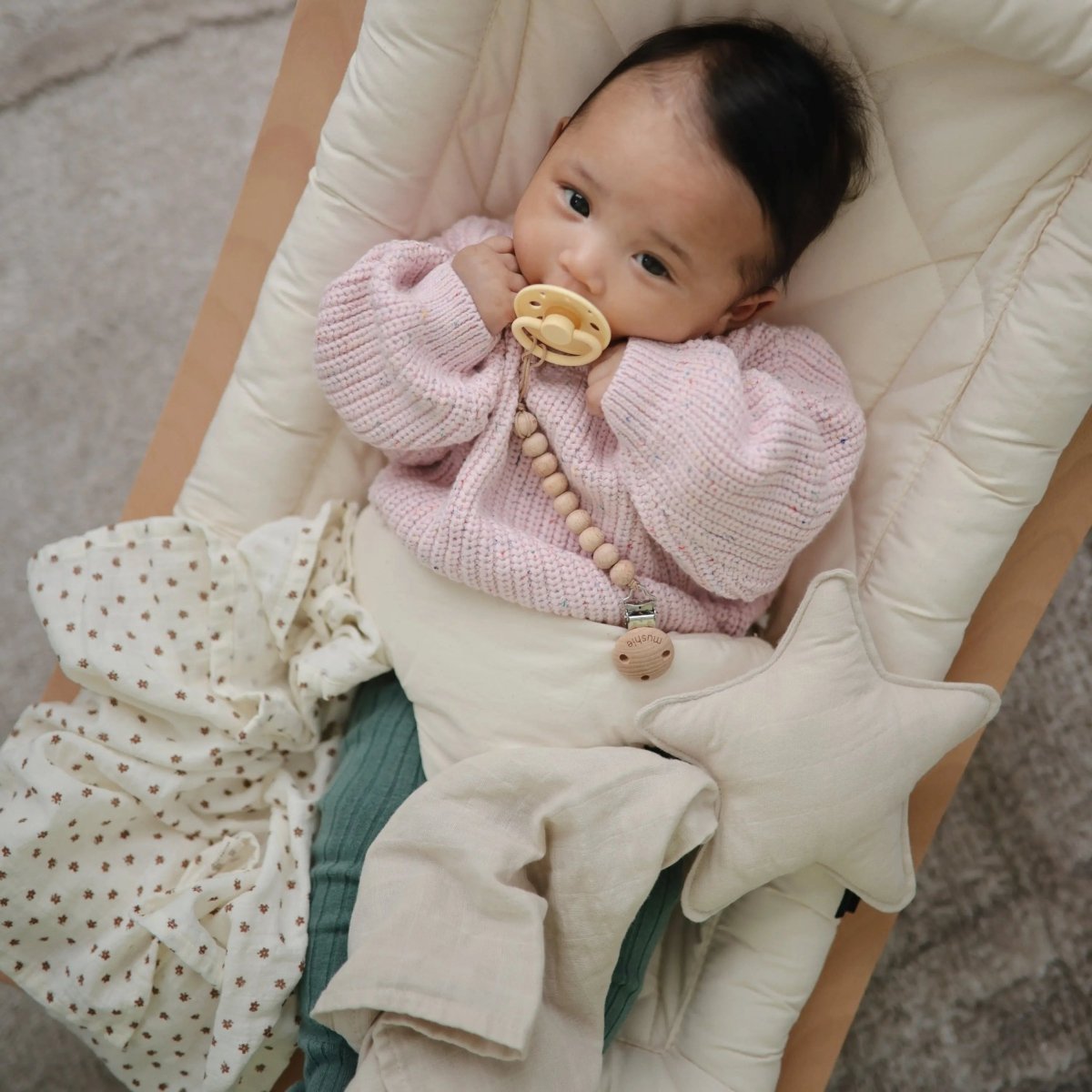 Mushie Frigg Moon Silicone Pacifier 2 Pack with SilkySoft Nipple and Click Lock System - Everetts Place Boutique - 