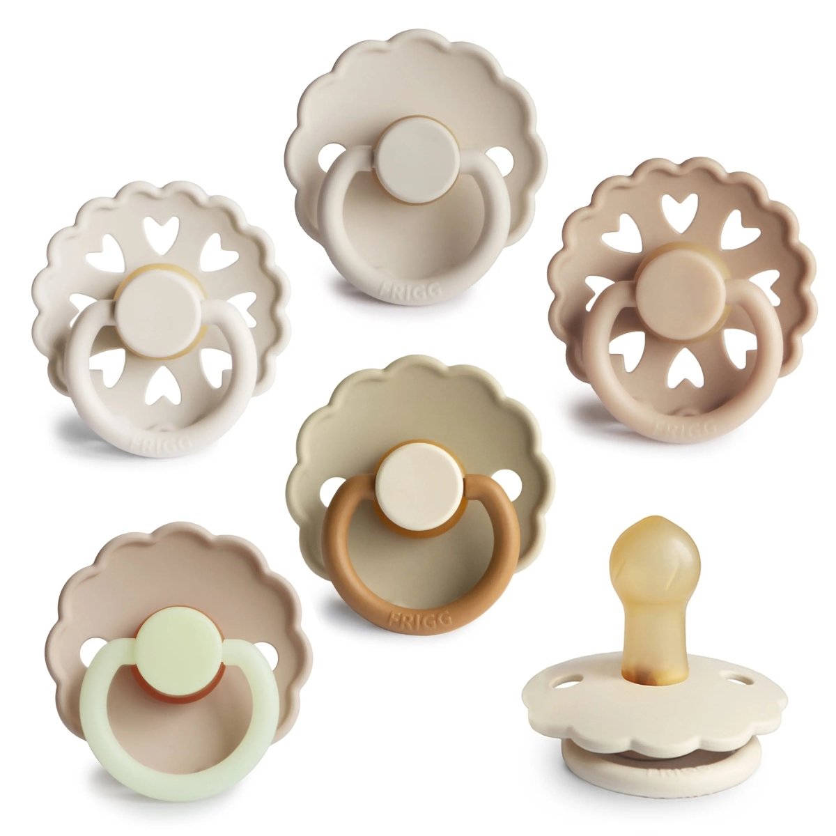 FRIGG Natural Rubber Pacifier 6-Pack - Toy, Baby toys, Biscuit, Button, Cookies and Crackers | Everetts Place