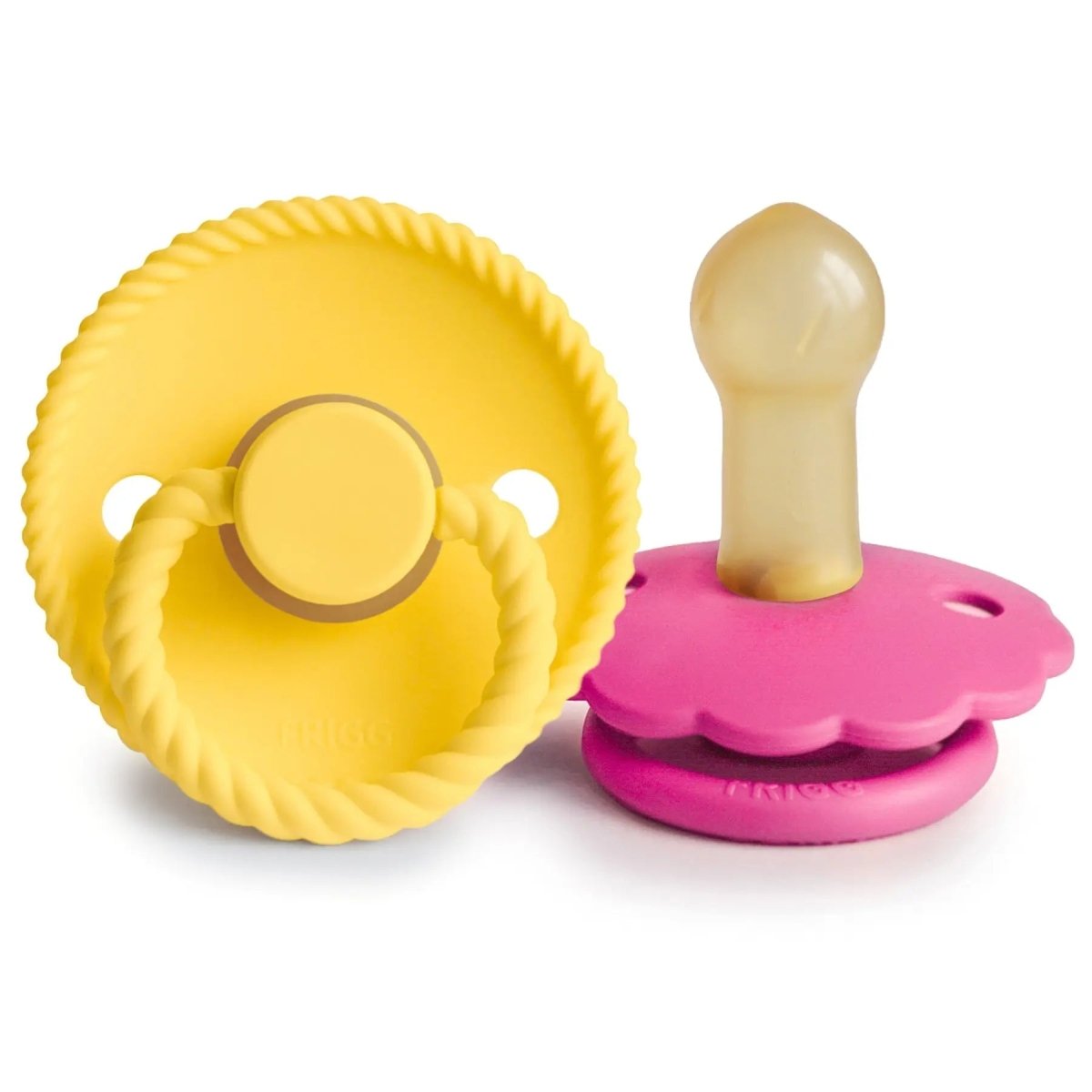 Mushie Frigg Rope Daisy Natural Rubber Pacifier Sunflower Fuchsia 2 Pack - Everetts Place Boutique - 