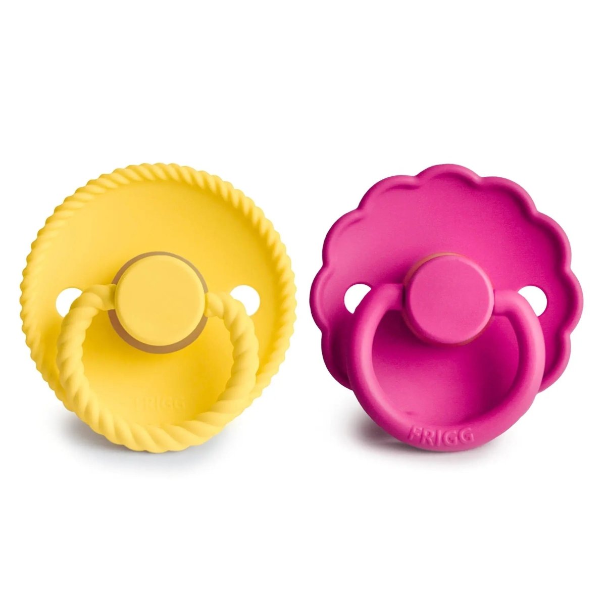 Mushie Frigg Rope Daisy Natural Rubber Pacifier Sunflower Fuchsia 2 Pack - Everetts Place Boutique - 