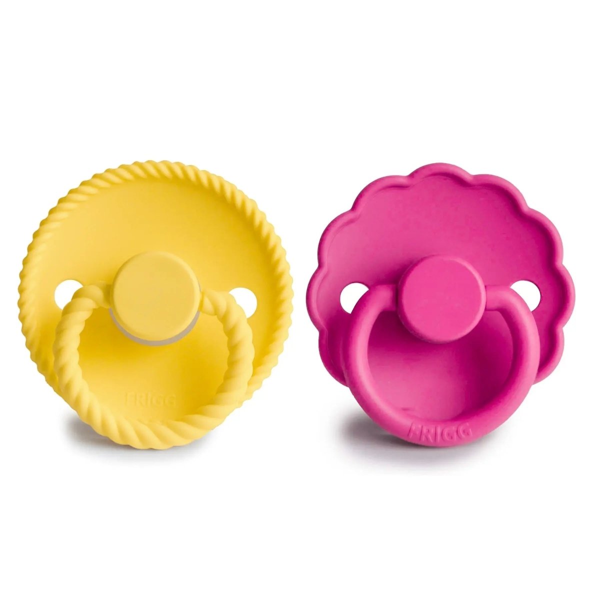 Mushie FRIGG Rope Daisy Silicone Pacifier Sunflower Fuchsia 2 Pack 6 to 18 Months - Everetts Place Boutique - 