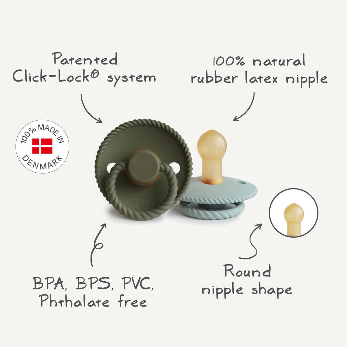 Mushie FRIGG Rope Natural Rubber Pacifier 2-Pack -