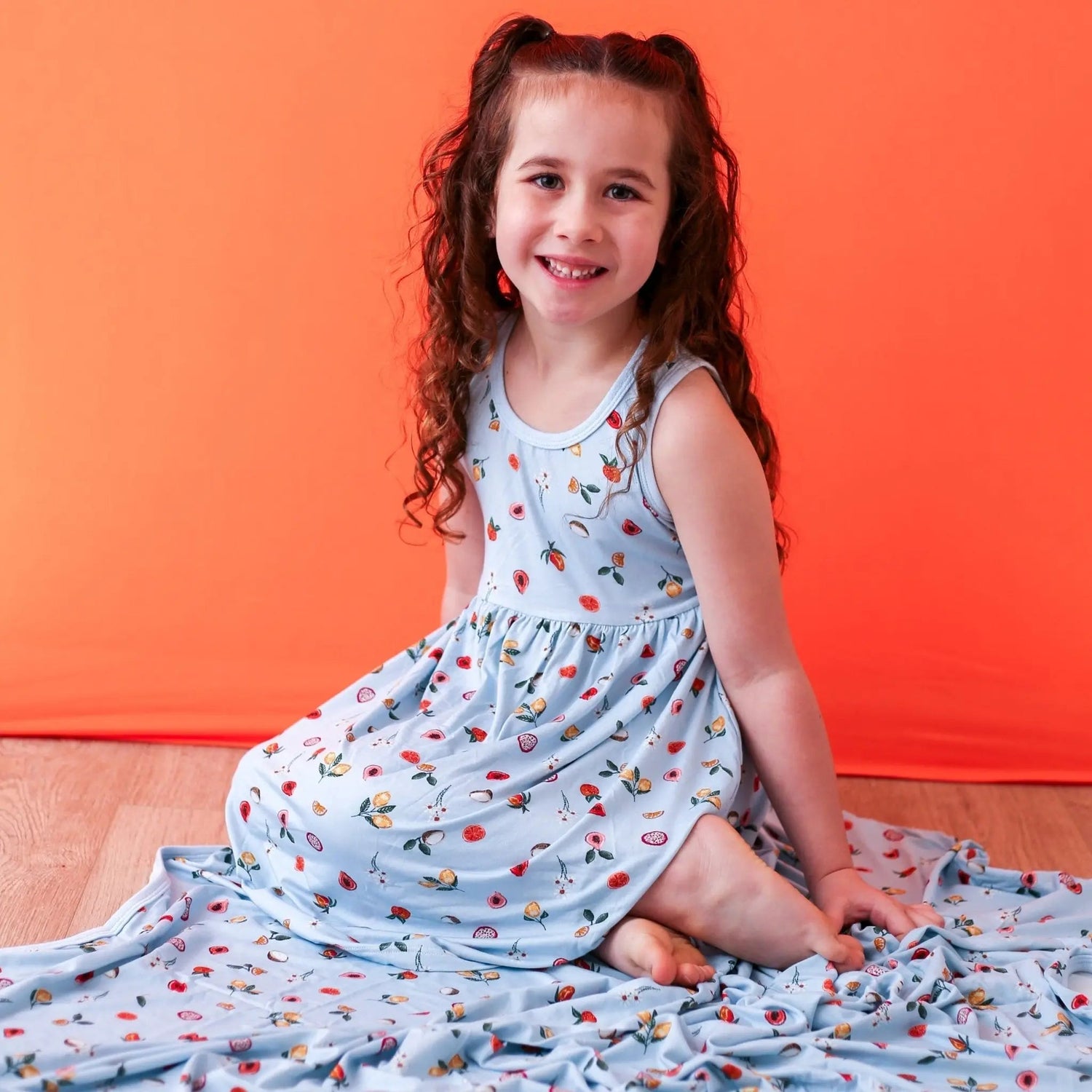 Bestaroo Fruit Frenzy Bamboo Racerback Toddler Dress With Soft Long Sleeves - 