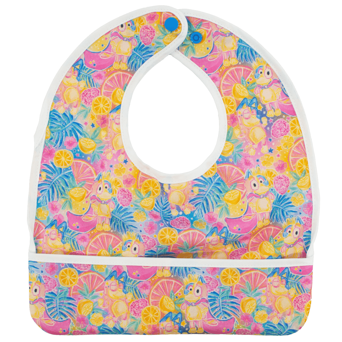 Texas Tushies Fruit Party The Flip Bib With Pocket Machine Washable Water Resistant Design - 