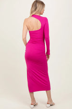PinkBlush Fuchsia Asymmetric Sleeve Open Back Maxi Dress - 