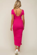 PinkBlush Fuchsia Basic Ribbed Side Slit Maternity Midi Dress - 