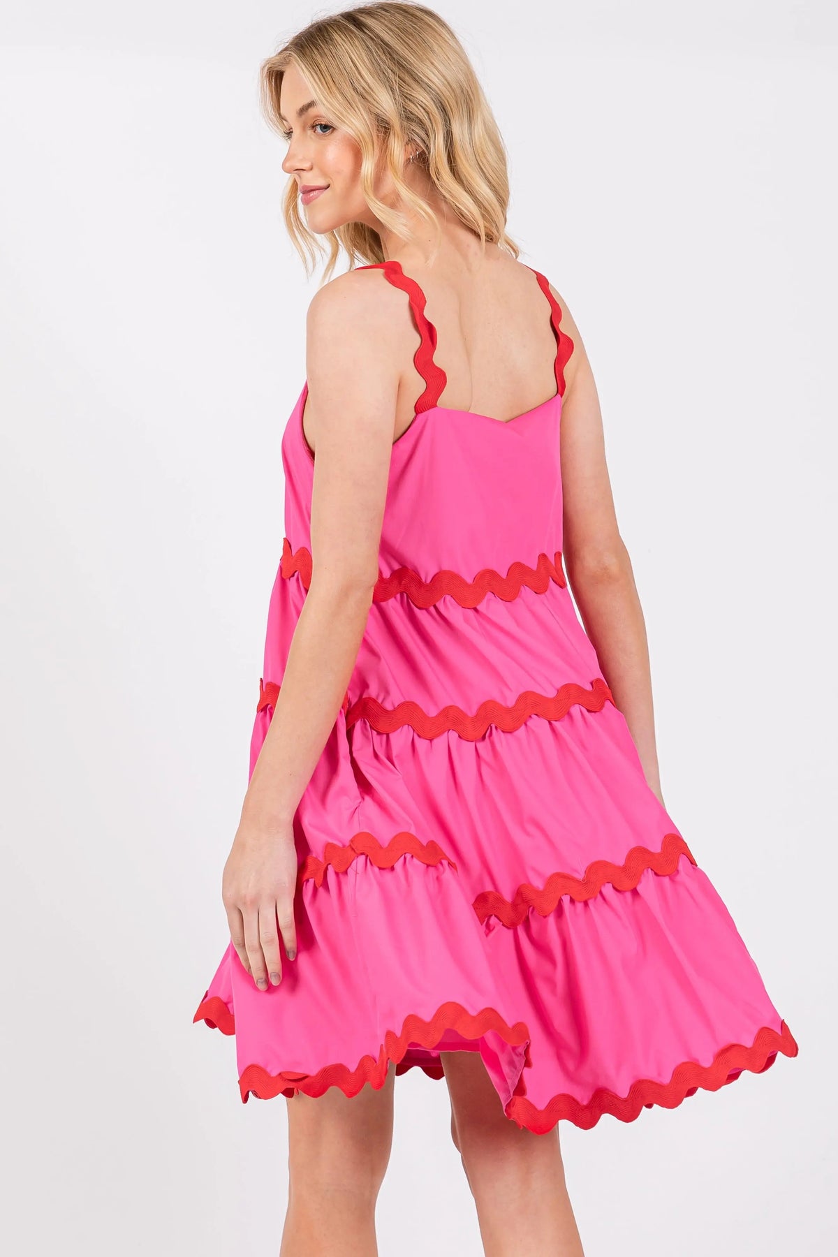 PinkBlush Fuchsia Contrast Trim Tiered Dress - 