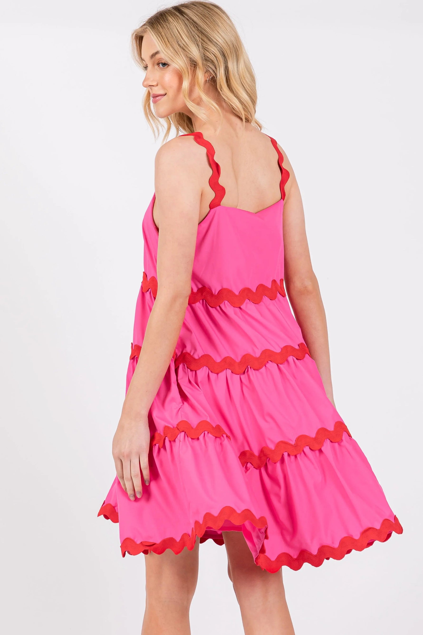 PinkBlush Fuchsia Contrast Trim Tiered Dress - 