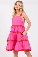 Fuchsia Contrast Trim Tiered Dress - Fashion, Day Dress, Dress, Pink, One-piece garment | Everetts Place