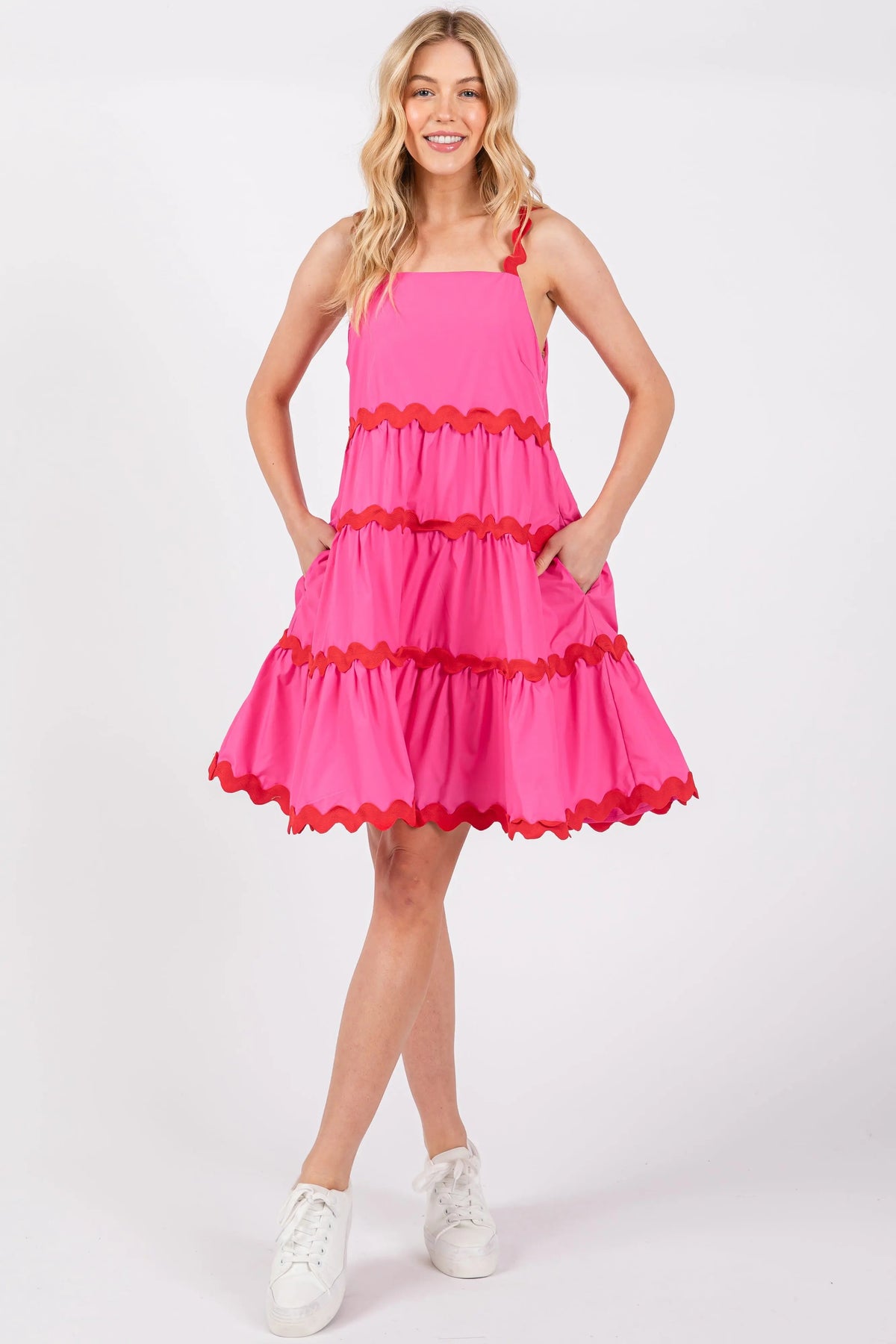 PinkBlush Fuchsia Contrast Trim Tiered Dress - 