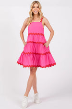 PinkBlush Fuchsia Contrast Trim Tiered Dress - 