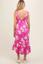 PinkBlush Fuchsia Floral Tiered Sleeveless Maternity Midi Dress - 